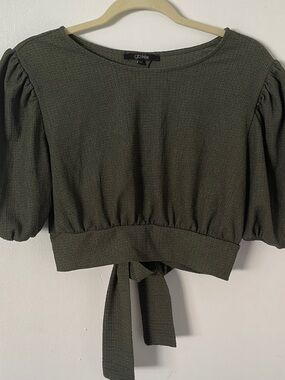 GB Fashion Women’s Tie-Back Puff Sleeve Top in Army Green